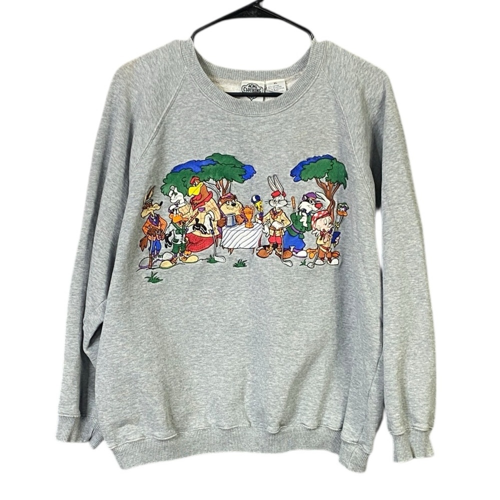 Vintage 1991 Acme Clothing Looney Tunes Golf Embroidered Grey Sweatshirt XL - Picture 2 of 8